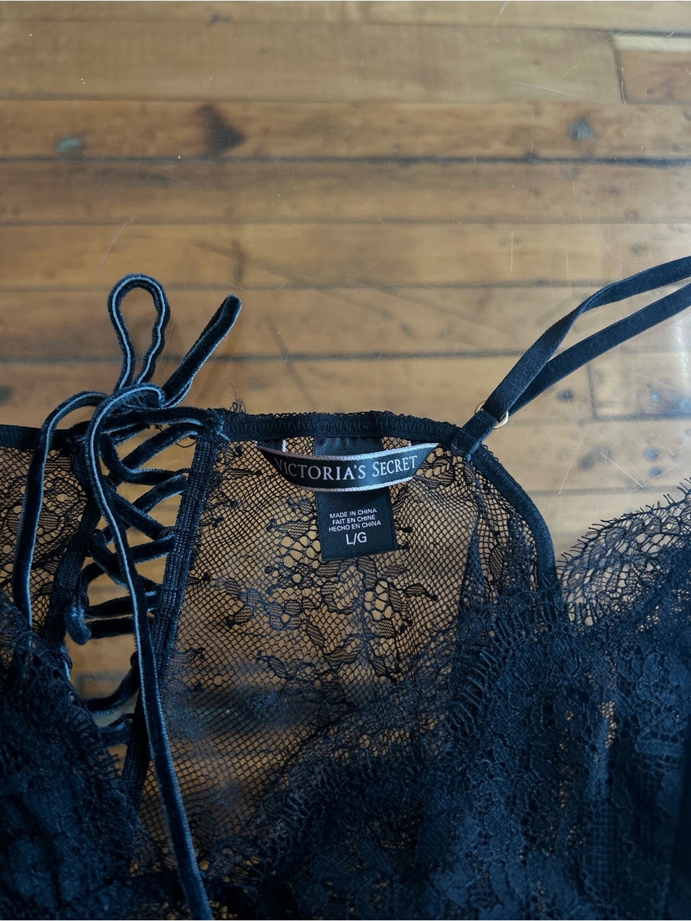 ⁠Victoria's Secret Black Lace Slip Dress Corset Detail Large⁠